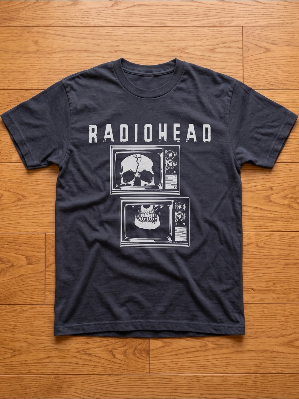 Radiohead Unisex Skull TV Graphic Band Tee Alt Rock Black